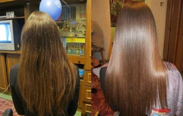 Маска для волос с желатином до и после